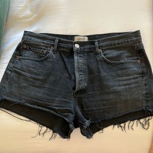 Agolde black button fly denim shorts
